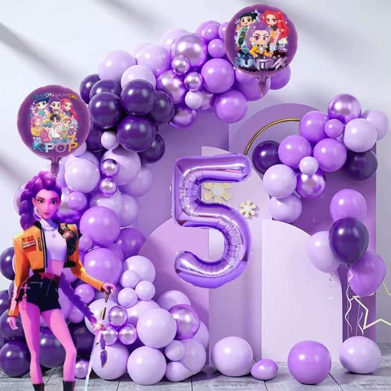 Science Of Happiness - K-Pop Verjaardagsfeestdecoraties, Paars-Roze Ballonnenkransset met Folieballonnen